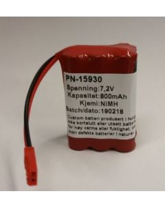 7,2 V 800mAh NIMH batteripakke med 2 pin JST plugg