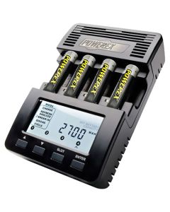 PowerEx MH-C9000 automatisk lader til AA og AAA NIMH/NiCd batterier, med display som viser kapasitet